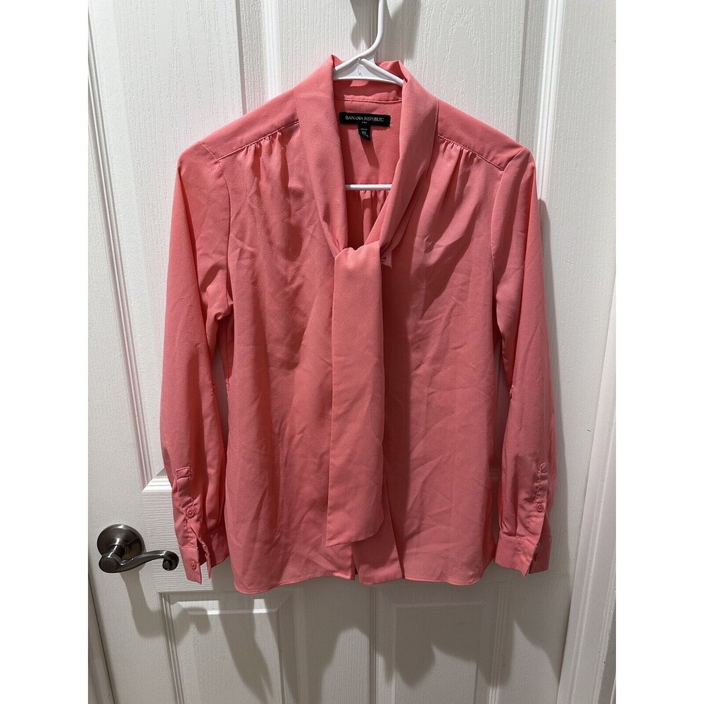 Banana Republic Tie Long Sleeve Blouse Top Salmon Petite XS